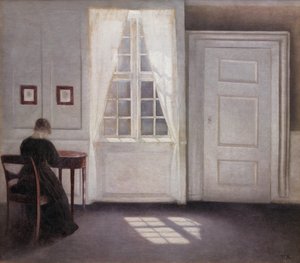 Een kamer in het huis van de kunstenaar in Strandgade, Kopenhagen, met de vrouw van de kunstenaar